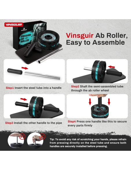 Rueda de Abdominales VINSGUIR con Almohadilla para Rodillas