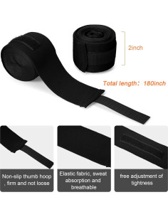 Junkin Envolturas de Mano de Boxeo 6 Pares 180 cm Negro 2