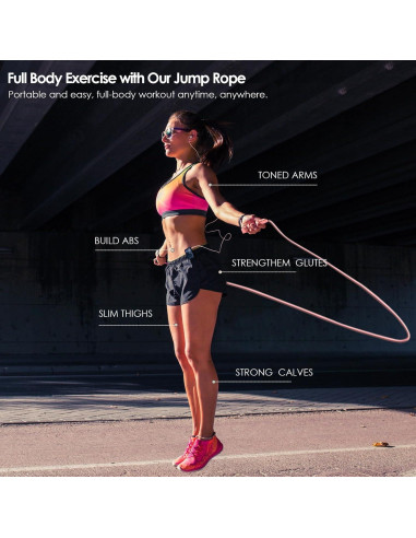 Cuerda de Saltar Ajustable POCFOINY PVC 279.4 cm Negro/Rosa