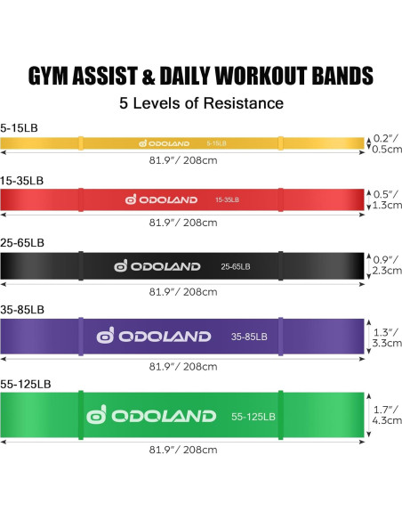 Conjunto de 5 Bandas de Resistencia Odoland para Ejercicio