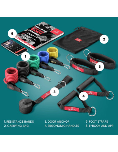 Juego de Bandas de Resistencia BeMaxx con Mangos y Ancla