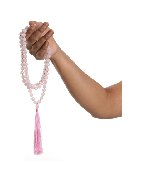 Collar Mala 108 Cuentas Cuarzo Rosa 8mm Hecho a Mano