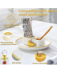 Soporte de Incienso 4 en 1 Metackle Cerámica Blanco y Dorado 2