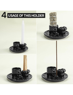 Soporte de Palo Santo 4 en 1 ToolSentryX Cerámica Gato Negro 2