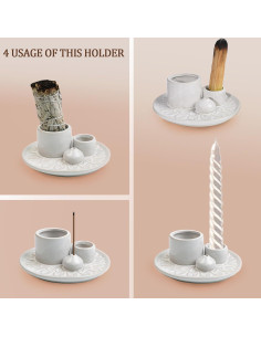 Soporte 4 en 1 para Incienso KJQJLY de Cerámica Blanco 2
