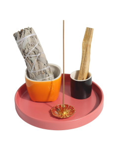 Soporte de Incienso 4 en 1 Nyamim Cerámica Naranja 14 cm