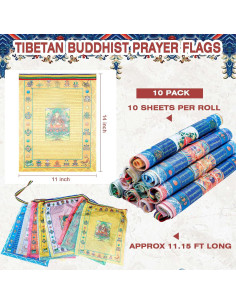 10 Rollos de Banderas de Oración Tibetanas 100 Piezas 35x28.5 cm 2