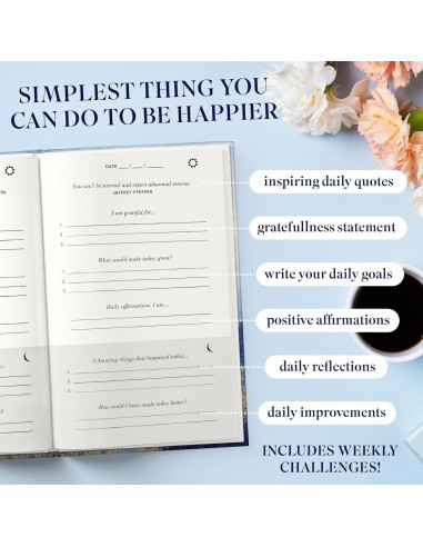 Diario de Gratitud Genérico con Tarjetas de Afirmación 200 Páginas