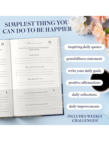 Diario de Gratitud Genérico con Tarjetas de Afirmación 200 Páginas