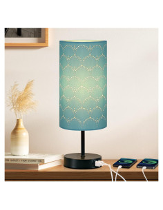 Lámpara de Mesa CINSARY Táctil Regulable 3 Niveles USB Tela Azul