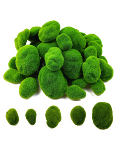 Rocas de Musgo Artificial TIHOOD 50 PCS en 5 Tamaños Verde