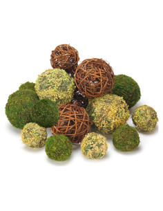 Set de 18 Bolas Decorativas de Musgo y Ratan BYHER