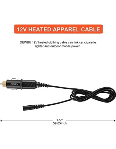 Cable de Conexión 1.5m DEWBU para Chaquetas Calefaccionadas 12V
