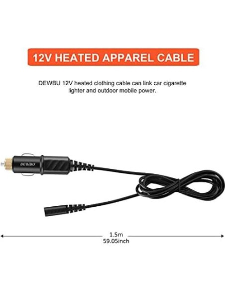 Cable de Conexión 1.5m DEWBU para Chaquetas Calefaccionadas 12V