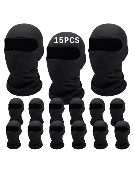 15 PCS Máscaras de Esquí Balaclava Negra UV para Hombres y Mujeres