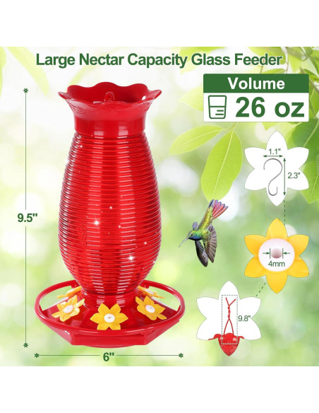 Alimentador de Colibríes de Vidrio FEED GARDEN 737 g Rojo