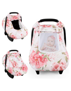 Funda de Asiento de Coche para Bebé HNHUAMING Rosa con Capota