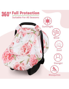 Funda de Asiento de Coche para Bebé HNHUAMING Rosa con Capota 2