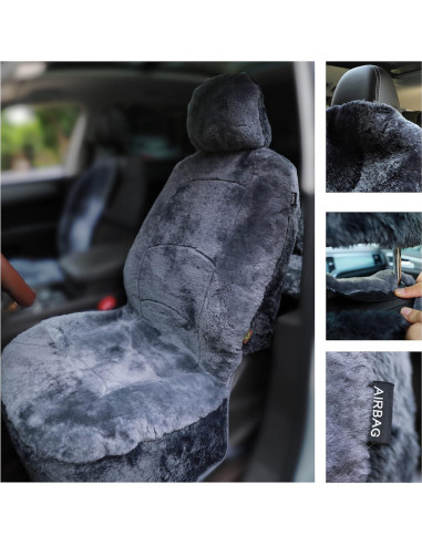 Funda de Asiento de Piel de Oveja SHEEPSKIN ELITE Gris Universal
