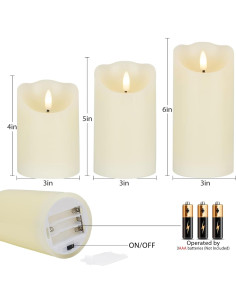 Set de 3 Velas LED Sin Llama LUSHARBOR Marfil con Control Remoto 2