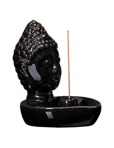 Soporte de Incienso Cabeza de Buda YIENENG Cerámica Negro 10.5cm