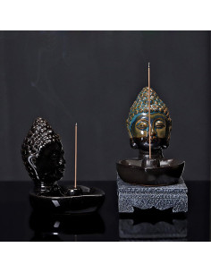Soporte de Incienso Cabeza de Buda YIENENG Cerámica Negro 10.5cm 2