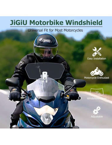 Deflector de Viento JiGiU para Motocicleta Clip-On Humo