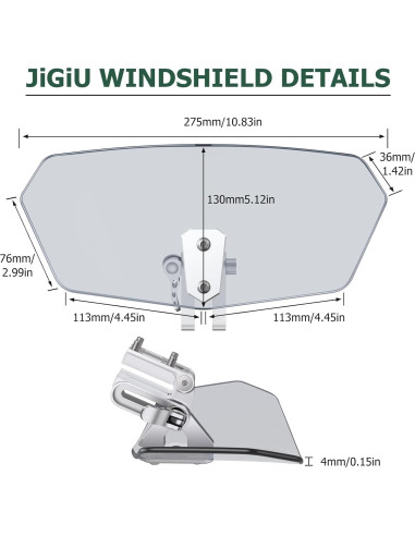 Deflector de Viento JiGiU para Motocicleta Clip-On Humo