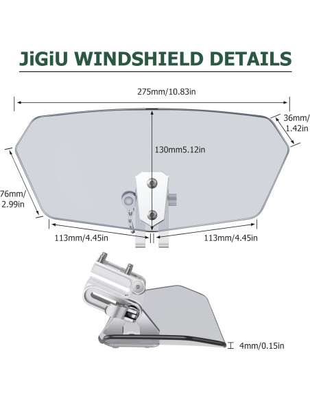 Deflector de Viento JiGiU para Motocicleta Clip-On Humo