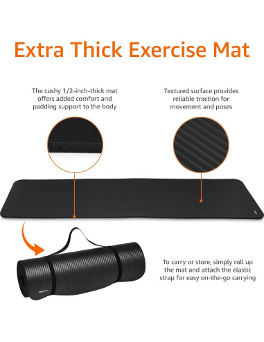Almohadilla de Yoga Extra Gruesa Amazon Basics 1.27 cm Negra