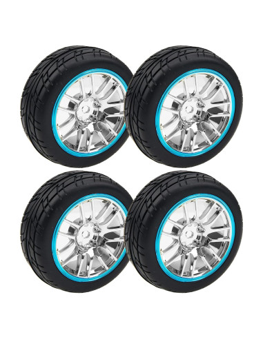 Conjunto de 4 Neumáticos RC 66mm Caucho + Llantas 12mm Azul