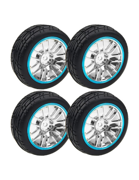 Conjunto de 4 Neumáticos RC 66mm Caucho + Llantas 12mm Azul