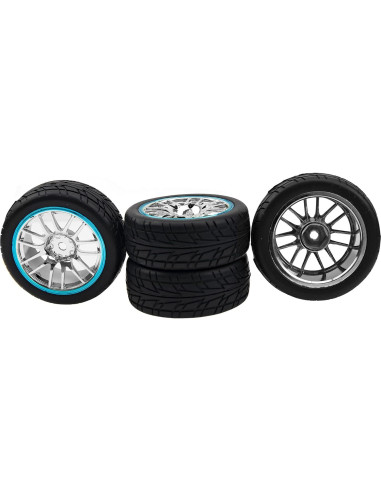 Conjunto de 4 Neumáticos RC 66mm Caucho + Llantas 12mm Azul