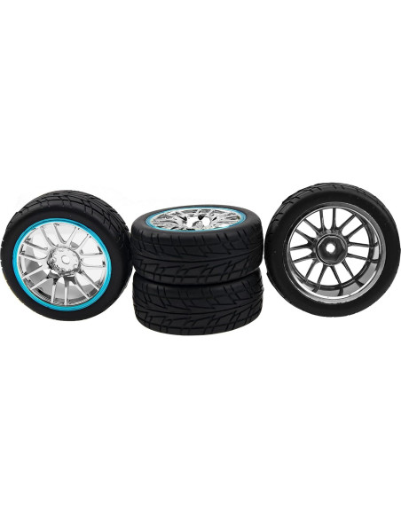 Conjunto de 4 Neumáticos RC 66mm Caucho + Llantas 12mm Azul