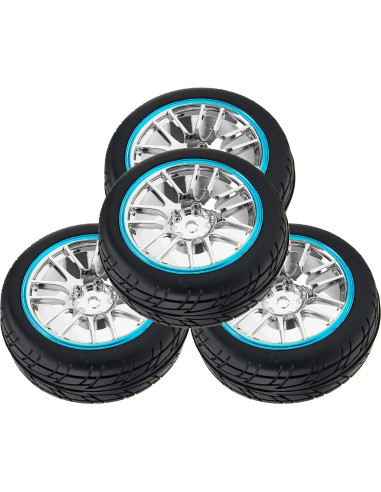 Conjunto de 4 Neumáticos RC 66mm Caucho + Llantas 12mm Azul