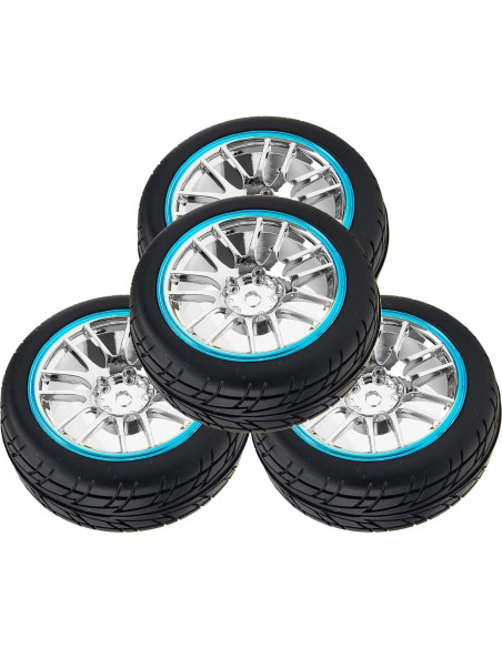Conjunto de 4 Neumáticos RC 66mm Caucho + Llantas 12mm Azul