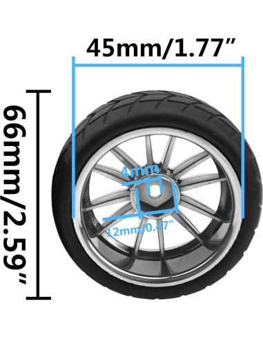 Conjunto de 4 Neumáticos RC 66mm Caucho + Llantas 12mm Azul