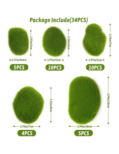 Rocas de Musgo Artificial CCINEE 34pcs 5 Tamaños Decoración 2
