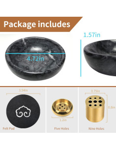 Quemador de Incienso de Mármol Natural Vrupin 15 cm Negro 2