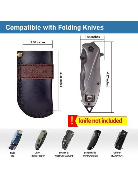 Funda de cuchillo de cuero SOGCASE negra para cuchillos plegables