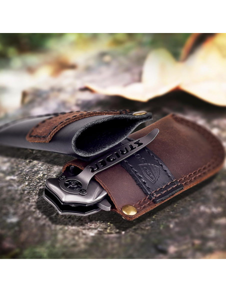 Funda de cuchillo de cuero SOGCASE negra para cuchillos plegables