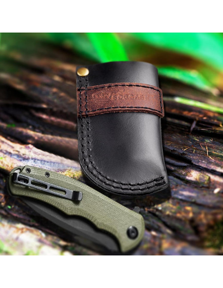 Funda de cuchillo de cuero SOGCASE negra para cuchillos plegables