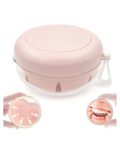 Estuche para Dentaduras THSTOIC Rosa con Espejo y Tapa Impermeable