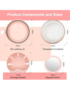 Estuche para Dentaduras THSTOIC Rosa con Espejo y Tapa Impermeable 2