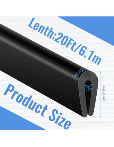 Bisel de canal U de goma Tondiamo 6.1m negro para puertas