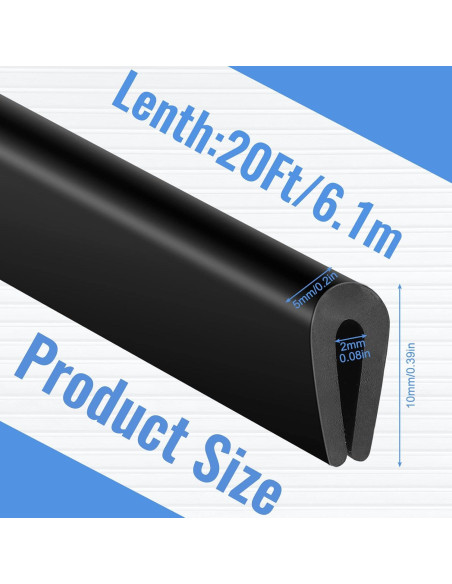 Bisel de canal U de goma Tondiamo 6.1m negro para puertas