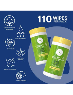 Toallitas CPAP Snugell 110ct - Sin Alcohol, Aroma Cítricos, 100% Algodón 2