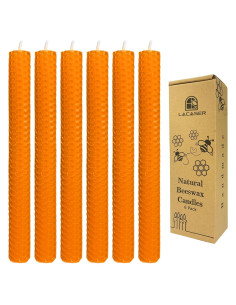 Juego de 6 Velas de Cera de Abeja Naranja Lacaser 22.86 cm
