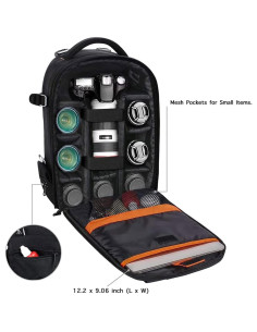 Mochila para cámara MOSISO negra DSLR/SRL con compartimentos 2