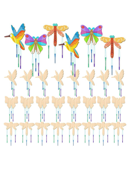 Kit de Campanas de Viento DIY Leinuosen 30 Pcs Madera Insectos